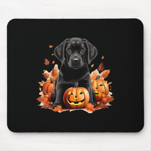 Black Lab Dog Mum Dad Halloween Fall Funny V-Neck Mouse Pad (Front)