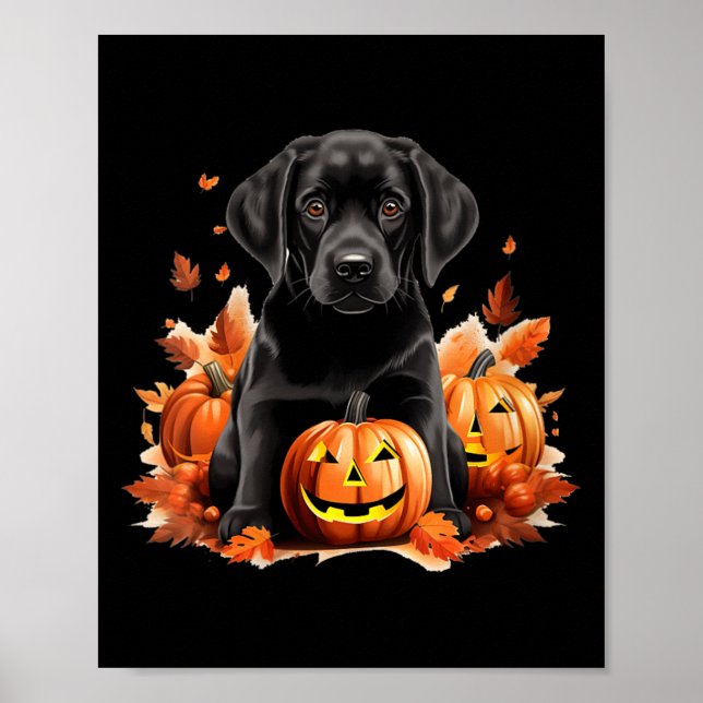 Black Lab Dog Mum Dad Halloween Fall Funny V-Neck Poster (Front)