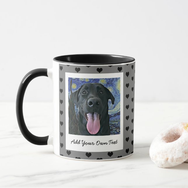 Black Lab Dog Pet Personalized Photo and Text  Mug (With Donut)