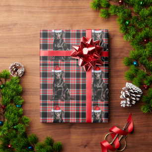 Black Lab Dog Red and Black Patterned Christmas Wrapping Paper