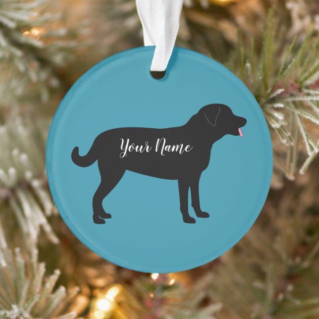 Black Lab Dog Silhouette Personalised Name  Ornament (Tree)