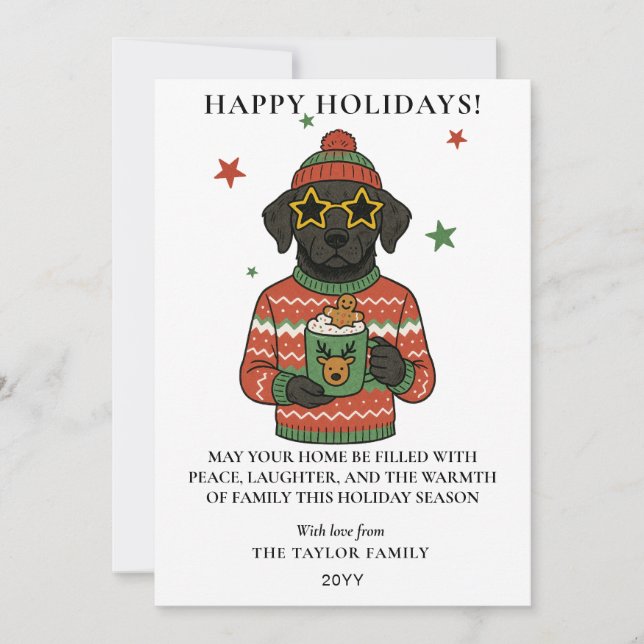 Black Lab Dog Ugly Sweater Christmas Holiday Card (Front)