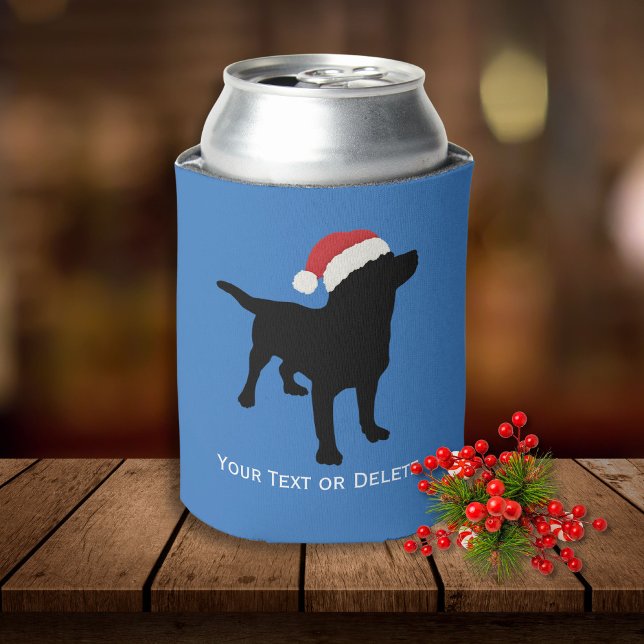 Black Lab Dog wearing Santa Claus Christmas Hat Can Cooler (Creator Uploaded)