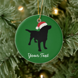Black Lab Dog with Christmas Santa Hat Ceramic Tree Decoration