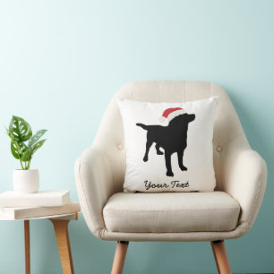 Black Lab Dog with Christmas Santa Hat Cushion
