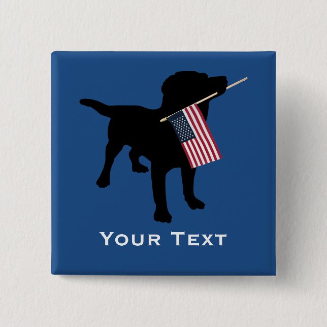 Black Lab Dog with USA American Flag, 4th of July 15 Cm Square Badge (Front)