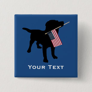Black Lab Dog with USA American Flag, 4th of July 15 Cm Square Badge
