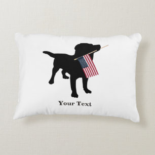 Black Lab Dog with USA American Flag, 4th of July Decorative Cushion