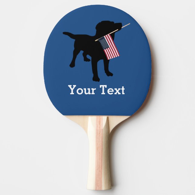 Black Lab Dog with USA American Flag, 4th of July Ping Pong Paddle (Front)