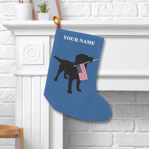 Black Lab Dog with USA American Flag, 4th of July Small Christmas Stocking