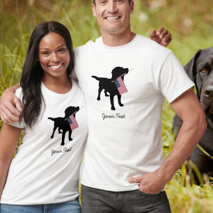 Black Lab Dog with USA American Flag, 4th of July T-Shirt