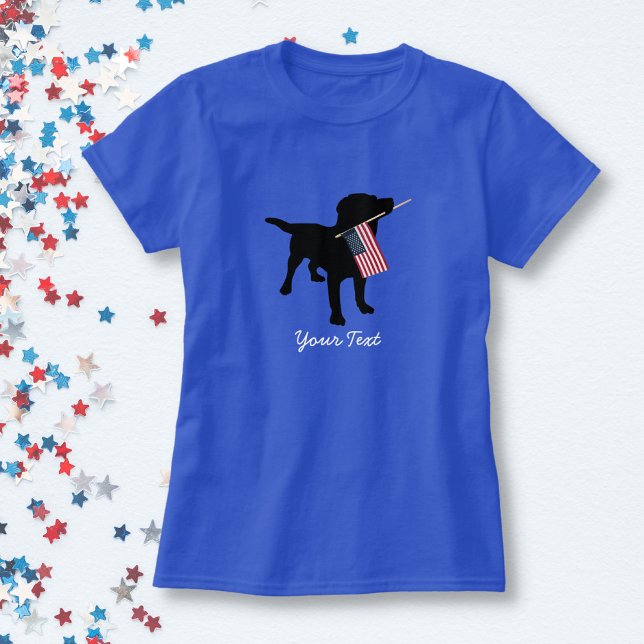 Black Lab Dog with USA American Flag, 4th of July T-Shirt (Creator Uploaded)