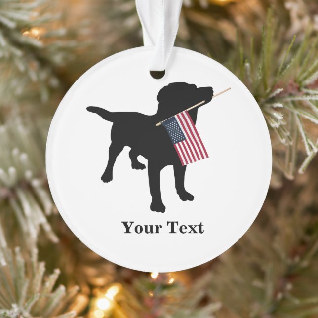 Black Lab Dog with USA American Flag, Christmas Ornament (Tree)