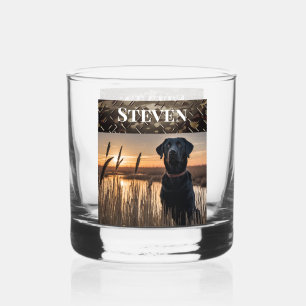 Black Lab Duck Hunting Marsh Camo Outdoors Dog Whiskey Glass