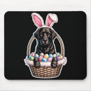 Black Lab Easter Bunny Dog in Basket Funny Mouse Pad