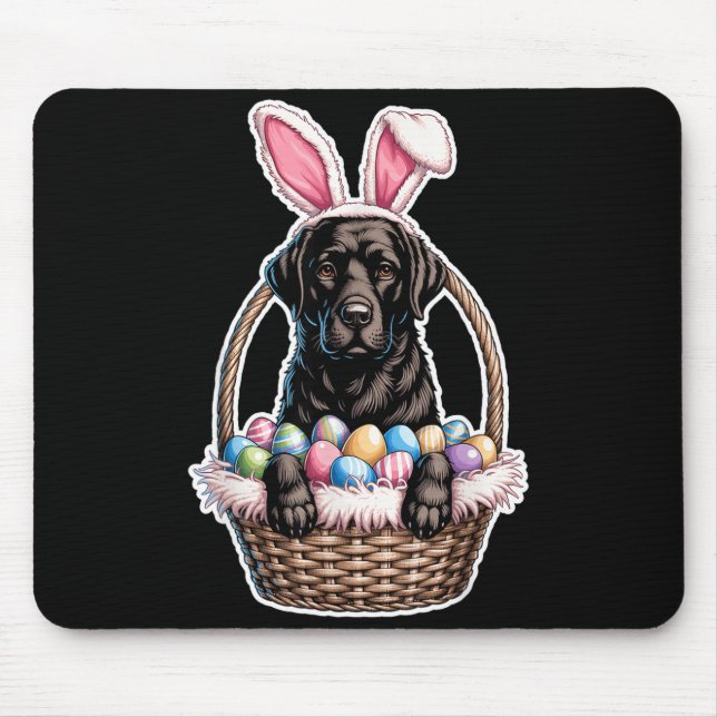 Black Lab Easter Bunny Dog in Basket Funny Mouse Pad (Front)