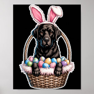 Black Lab Easter Bunny Dog in Basket Funny Poster