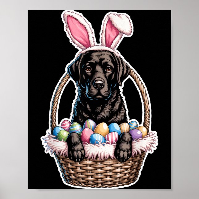 Black Lab Easter Bunny Dog in Basket Funny Poster (Front)