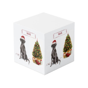 Black Lab Funny Christmas Dog and Tree Cube