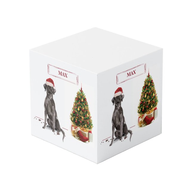 Black Lab Funny Christmas Dog and Tree Cube (Front Angled)