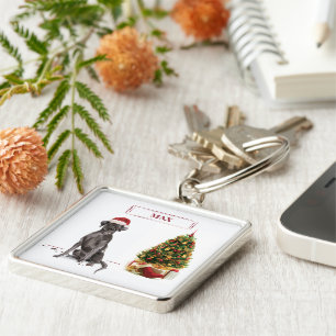Black Lab Funny Christmas Dog and Tree Key Ring