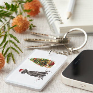 Black Lab Funny Christmas Dog and Tree Key Ring