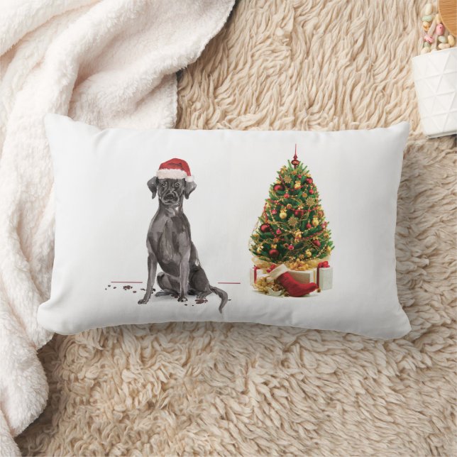 Black Lab Funny Christmas Dog and Tree Lumbar Cushion (Blanket)
