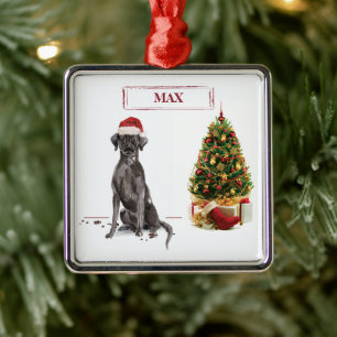 Black Lab Funny Christmas Dog and Tree Metal Ornament