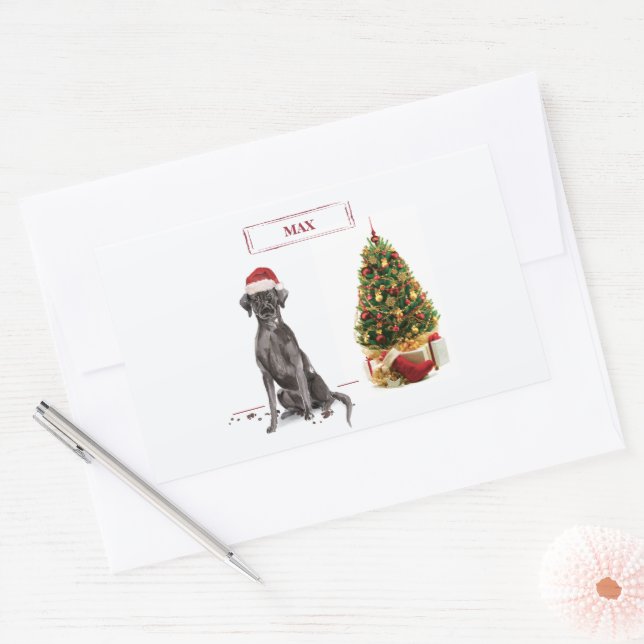 Black Lab Funny Christmas Dog and Tree Rectangular Sticker (Envelope)