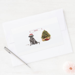 Black Lab Funny Christmas Dog and Tree Rectangular Sticker