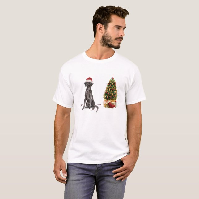 Black Lab Funny Christmas Dog and Tree T-Shirt (Front Full)