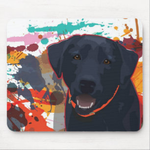 Black Lab Graphic Portrait with splattered paint Mouse Pad