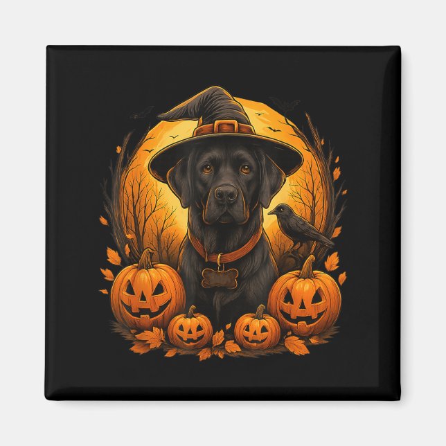 Black Lab Halloween Witch Hat Labrador Dog Pumpkin Magnet (Front)
