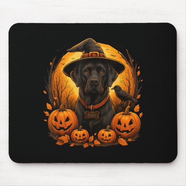 Black Lab Halloween Witch Hat Labrador Dog Pumpkin Mouse Pad (Front)