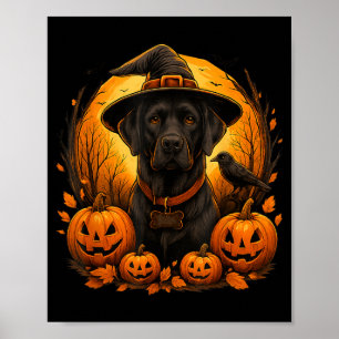 Black Lab Halloween Witch Hat Labrador Dog Pumpkin Poster