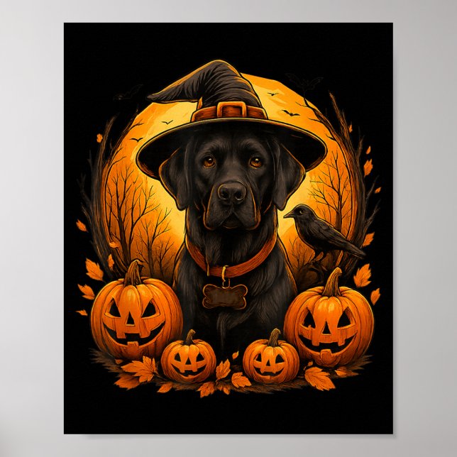 Black Lab Halloween Witch Hat Labrador Dog Pumpkin Poster (Front)