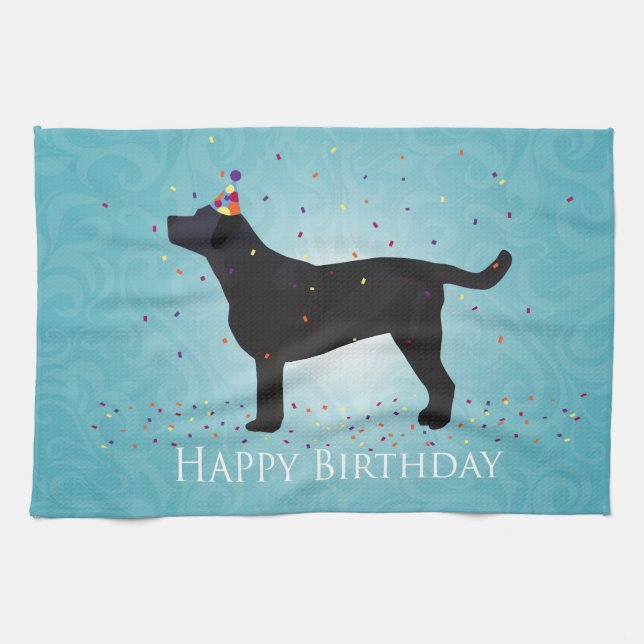 Black Lab Happy Birthday Design Tea Towel (Horizontal)
