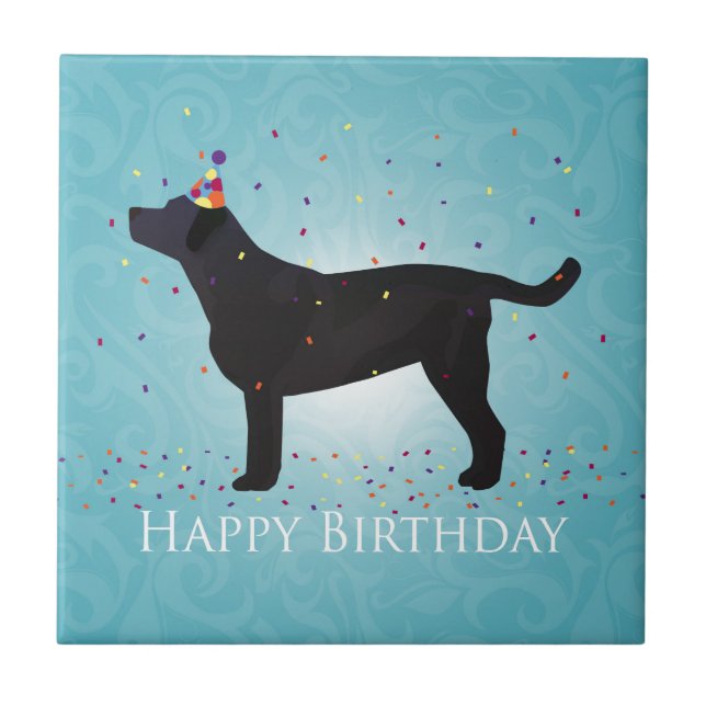 Black Lab Happy Birthday Design Tile (Front)