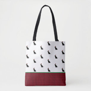 Black Lab Holiday Christmas Santa Hat Gingham Red Tote Bag