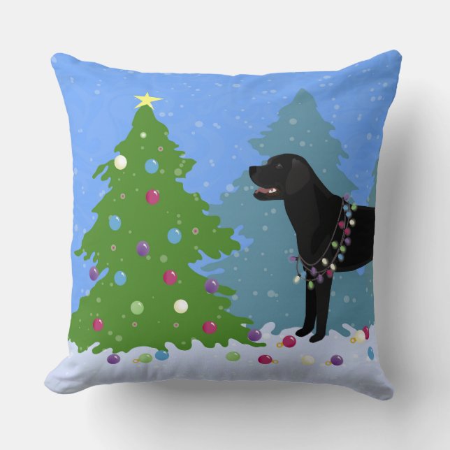 Black Lab in the Forest Decorating Christmas Tree Cushion (Front)