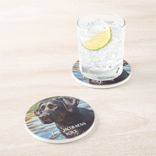 Black Lab In Water Coaster (Side)