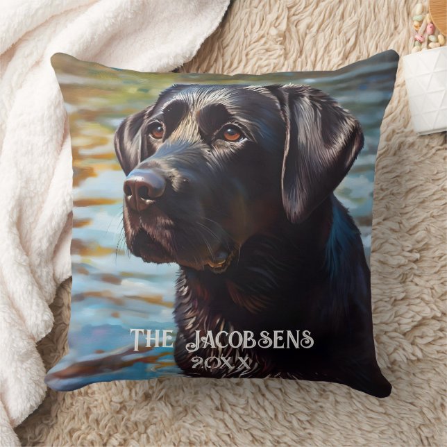 Black Lab In Water Cushion (Blanket)