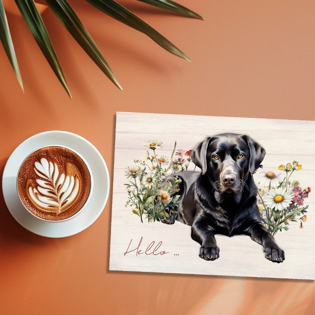 Black Lab in Wildflowers Hello Personalised Postcard (Creator Uploaded)
