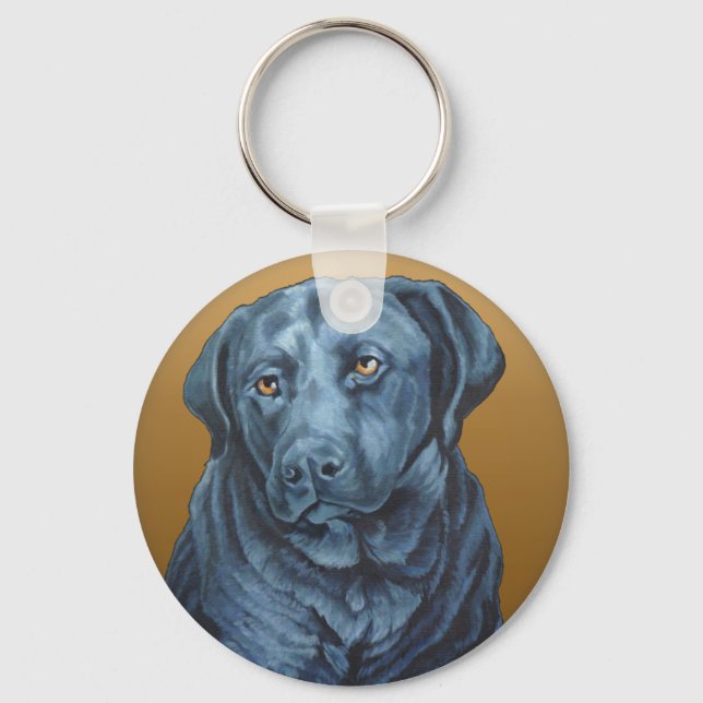 Black Lab Keychain Blue Dog Art Gifts (Front)