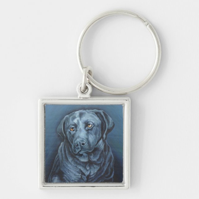Black Lab Keychain Blue Dog Art Gifts (Front)