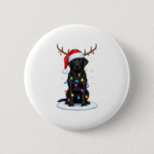 Black Lab Labrador Christmas Dog Reindeer Lights P 6 Cm Round Badge