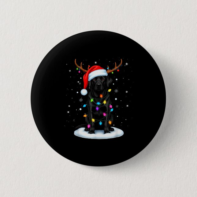 Black Lab Labrador Christmas Dog Reindeer Lights P 6 Cm Round Badge (Front)