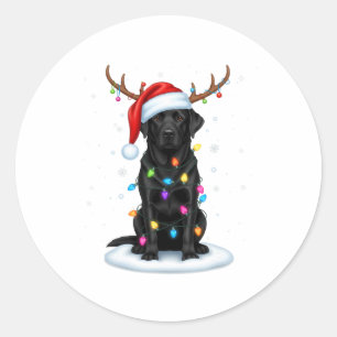 Black Lab Labrador Christmas Dog Reindeer Lights P Classic Round Sticker