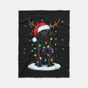 Black Lab Labrador Christmas Dog Reindeer Lights P Fleece Blanket