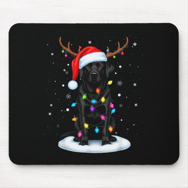 Black Lab Labrador Christmas Dog Reindeer Lights P Mouse Pad (Front)